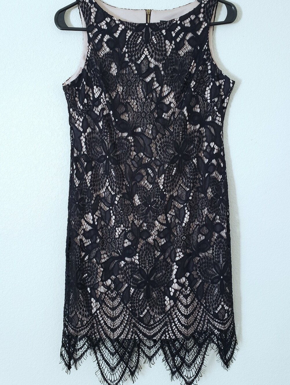 Jessica Howard Black Lace Sheath Dress with Nude Lining 4P